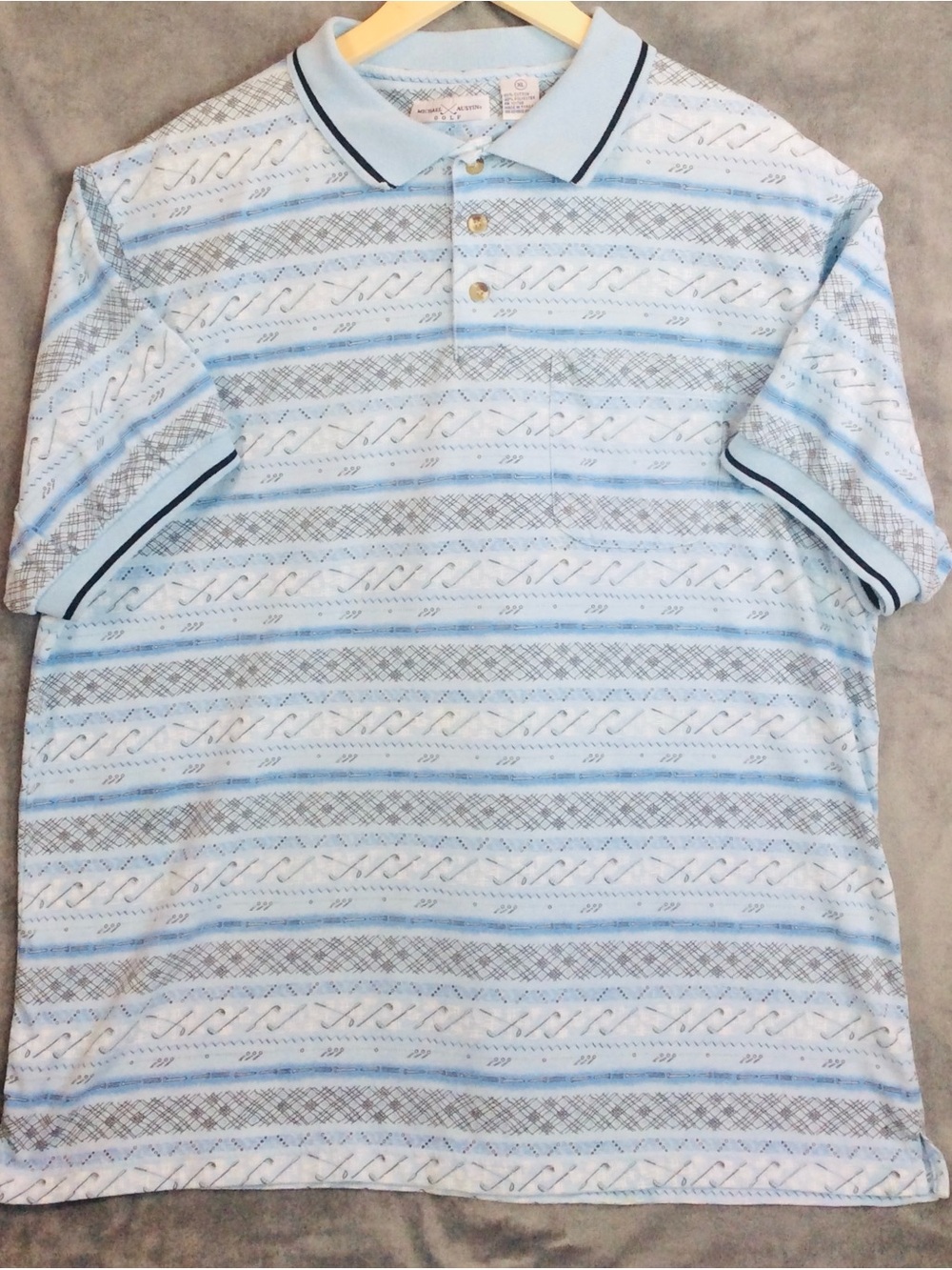 Michaels Austin Light Blue & White Striped Pattern Polo